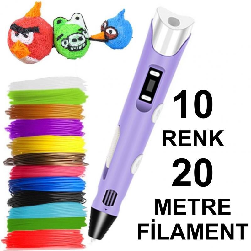 MOR 3D Kalem Yazıcı+10 renk 20 metre (10x2metre) PLA Filament
